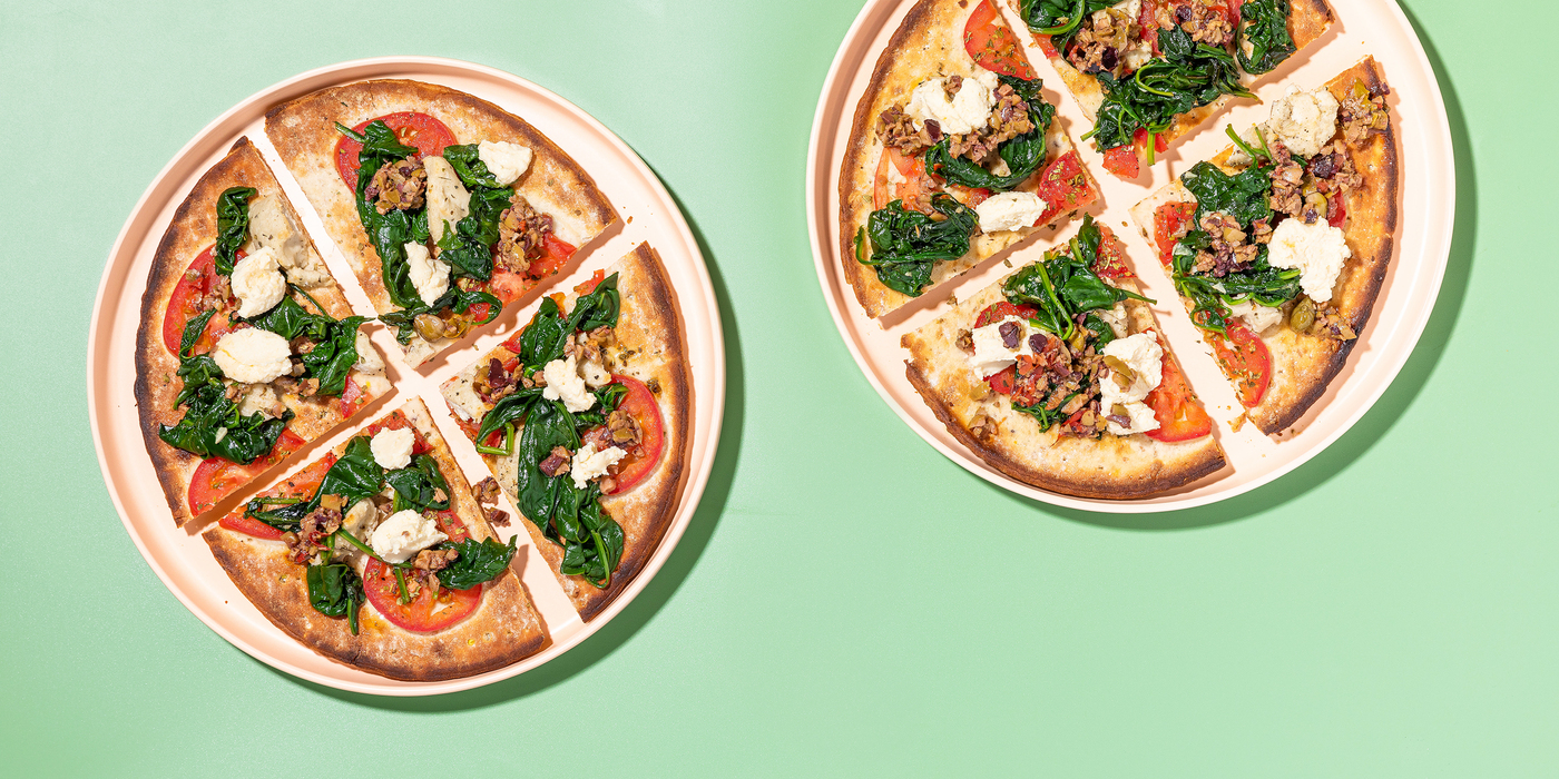 Loaded Greek Flatbreads with Spinach & Cashew Feta