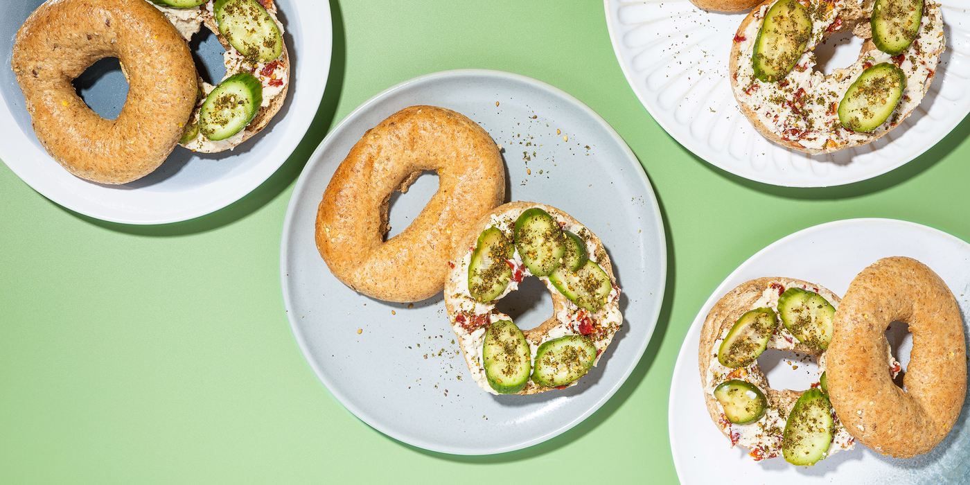 Cucumber Bagel Sandwiches with Sun-Dried Tomato Cream Cheese