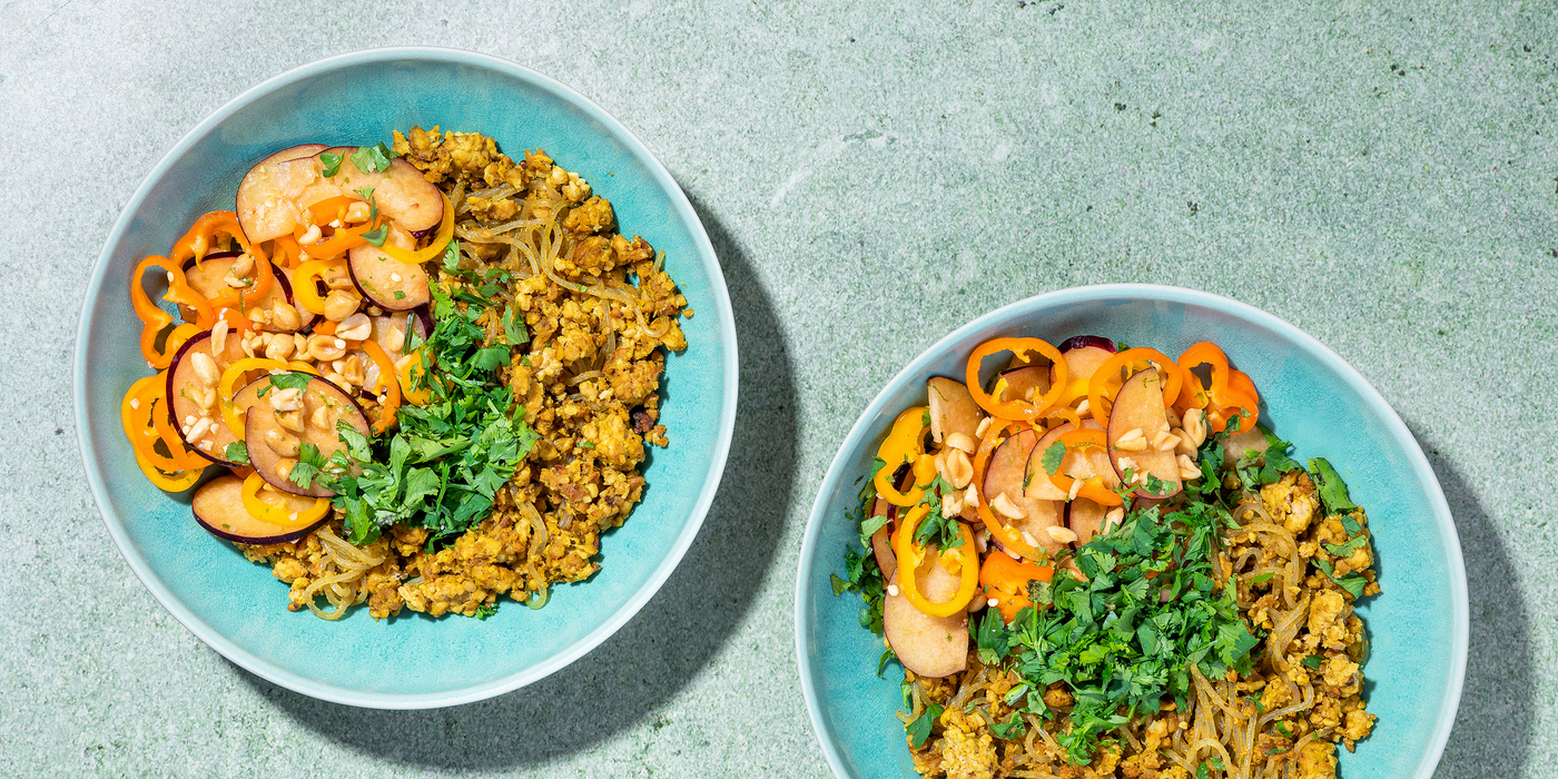 Mango Peanut Curry with Glass Noodles & Plum Salad