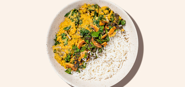 Lemon Masoor Dal coconut rice, coconut crisp