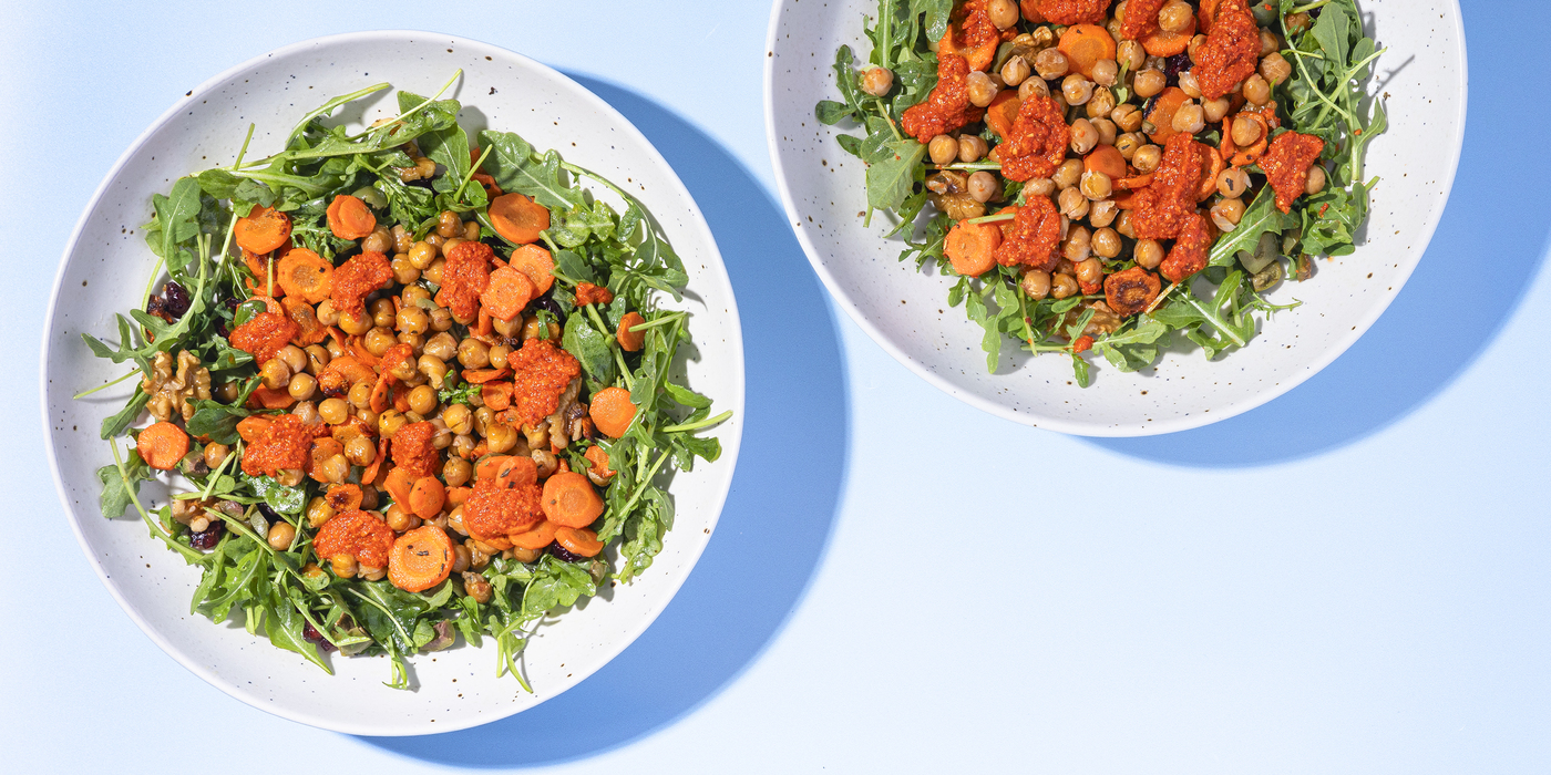 Autumn Arugula Bowls with Crispy Herb Chickpeas