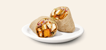 BBQ Tofu Wraps roasted sweet potato, spicy Dijon slaw