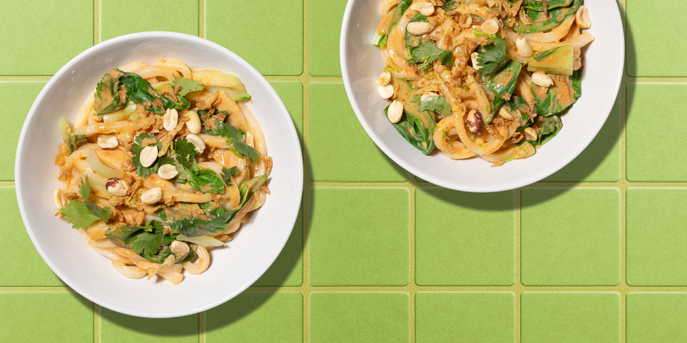 Spicy Peanut Curry Udon red curry, bok choy, onion-lime crunch