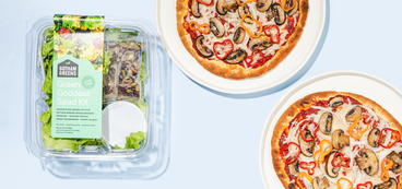 Mushroom & Pepper Pizzas featuring Gotham Greens' Green Goddess Salad