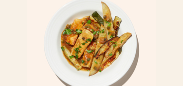 Tofu Piccata lemon-butter sauce, potatoes, zucchini