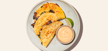 Mojo Rojo Mushroom Tacos fried tortilla shells, Swiss chard