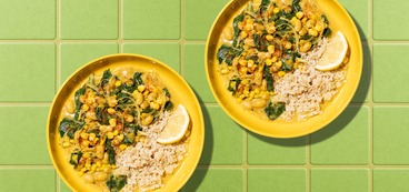 Summer Corn-Coconut Curry Madras curry, Swiss chard, brown rice