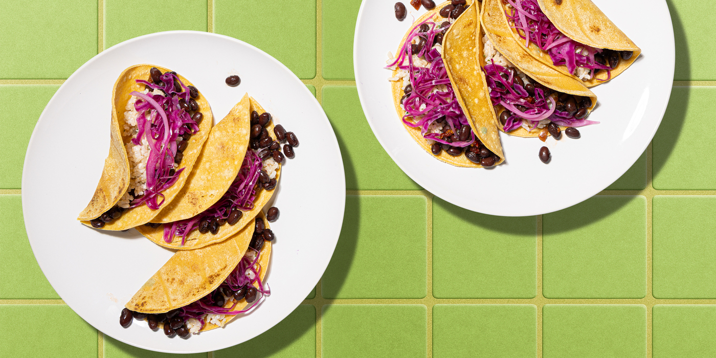 Chipotle Black Bean Tacos cilantro rice, pickled red cabbage