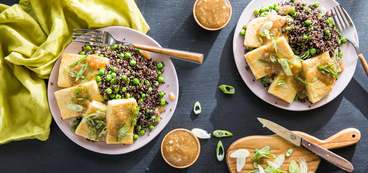 Burmese Shan Tofu with Miso Caramel and Black Quinoa