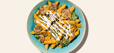 One-Pot Mushroom Stroganoff gluten-free penne, spinach