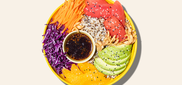 Tomato Sashimi Poke Bowls citrus ponzu, quinoa-studded rice