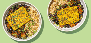 Adobo-Roasted Tofu butternut beans, rice