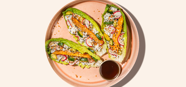 Tempura Sweet Potato Lettuce Rolls ponzu pickles