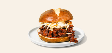 Carolina-Style Brisket Sammies Fable® shiitake protein, mustard BBQ sauce, coleslaw