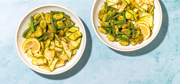 Gnocchi al Pesto charred green beans, lemon zucchini