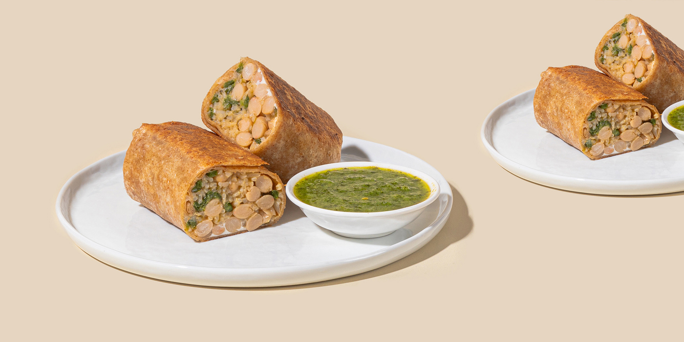 Smoky Chile Burritos poblano rice, cannellini beans, mojo verde