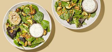 Charred Corn & Zucchini Salad cashew-crusted avocado, red wine vinaigrette, tzatziki