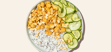 Kung Pao Cauliflower garlic-sesame cucumber, white rice