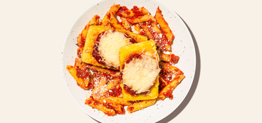 Tofu Chicken Parm gluten-free penne, tomato sauce