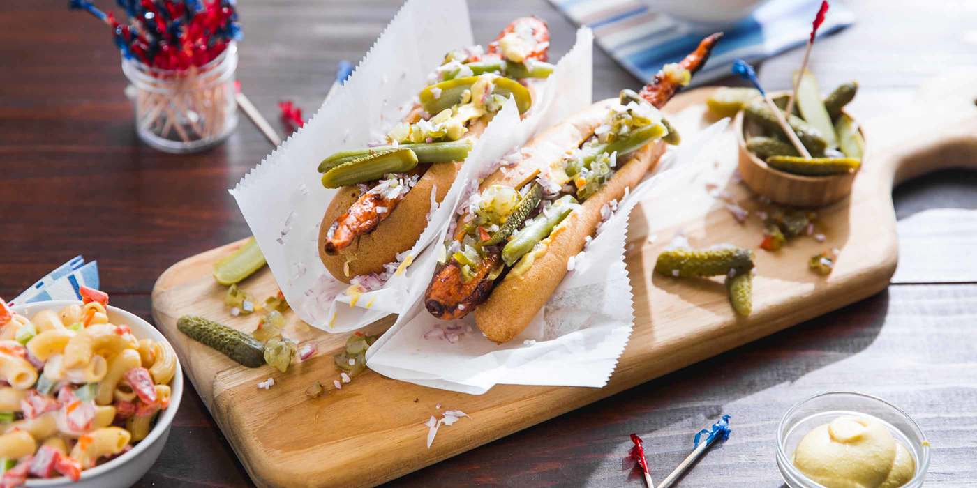 Chicago-Style Carrot Dogs with Classic Pasta Salad