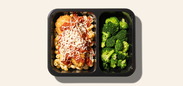 Chicken Parm Cavatappi breaded plant-based chicken breast, plant-based mozzarella, marinara sauce
