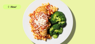 "Chicken" Parm Cavatappi breaded "chicken" breast, mozzarella, marinara sauce