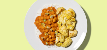 Chickpea Tikka Masala curried cauliflower, rice
