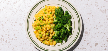 Edamame Mac & Cheese chile con queso sauce, broccoli