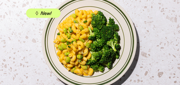 Edamame Mac & "Cheese" chile con queso sauce, broccoli