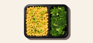 Edamame Mac & Cheese chile con queso sauce, broccoli