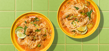 Thai Seitan Khao Soi bok choy, crispy onions