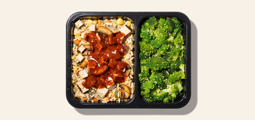 Fiery Gochujand Tofu fried rice, mushrooms, sesame broccoli
