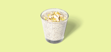 Pistachio Cream Chia Pudding crushed pistachio, sliced almond