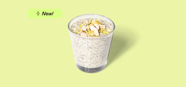 Pistachio Cream Chia Pudding crushed pistachio, sliced almond