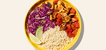 Chipotle-Agave Tofu Bowls seared veggies, quinoa, cabbage slaw
