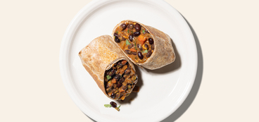 Cheesy Bean Burritos black beans, plant-based cheddar, pico de gallo