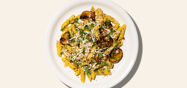 One-Pot Mushroom Tetrazzini gluten-free penne, mushrooms, plant-based mozzarella