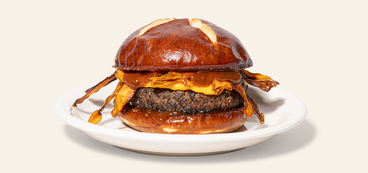 BBQ Bacon Cheeseburgers crispy carrot bacon, plant-based cheddar