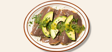 Black Bean Enfrijoladas salsa verde, black beans, avocado