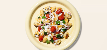 Sheet Pan Summer Gnocchi olive tapenade, tomato, zucchini