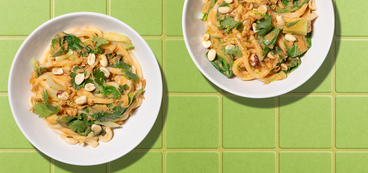 Spicy Peanut Curry Udon Noodles red curry, bok choy, onion-lime crunch