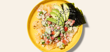 Spicy California Sushi Bowls crispy rice, nori sheets, avocado