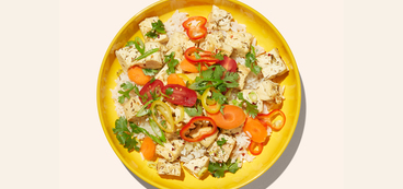 Island Spiced Tofu Bowls ginger-thyme marinade, cilantro salad