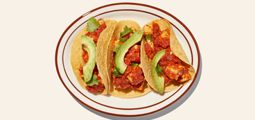 Tofu Tinga Tacos chipotle-tomato sauce, avocado slices