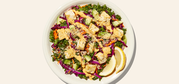Golden Goddess Tofu Bowls carrot-ginger dressing, farro, avocado