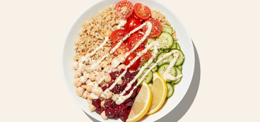 Tahini Chickpea Bowls cucumber, tomatoes, beets