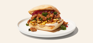 Maple Seitan Roast Sandwiches miso-bean spread, roasted delicata squash, cranberry sauce