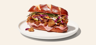 Thanksgiving Seitan Sandwiches crispy sage, apple slaw, cranberry aioli