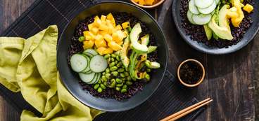 Mango Poke with Midnight Grains and Sea Lettuce Dressing