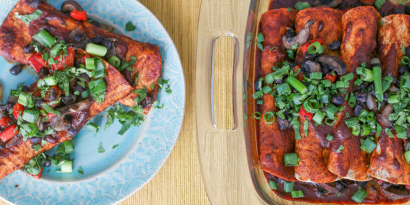 Black Bean Mushroom and Red Pepper Enchiladas